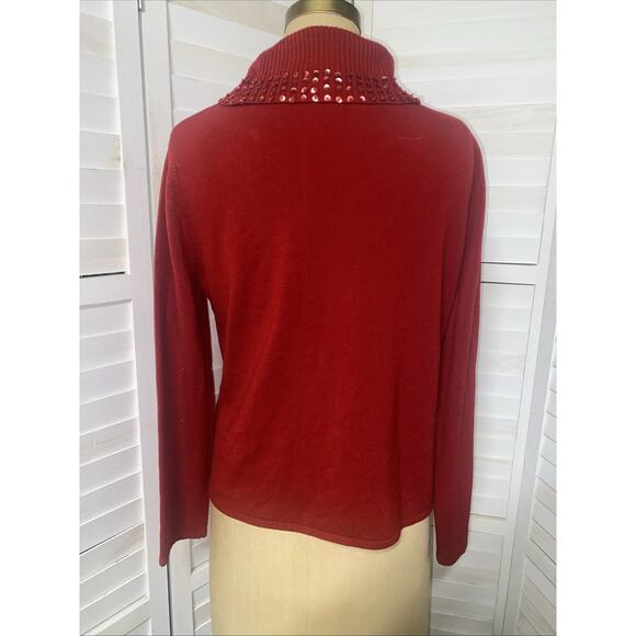 Vintage 90s Norton Mcnaughton Red Sweater Cardigan Sequins Women’s Sz Large - Picture 6 of 8